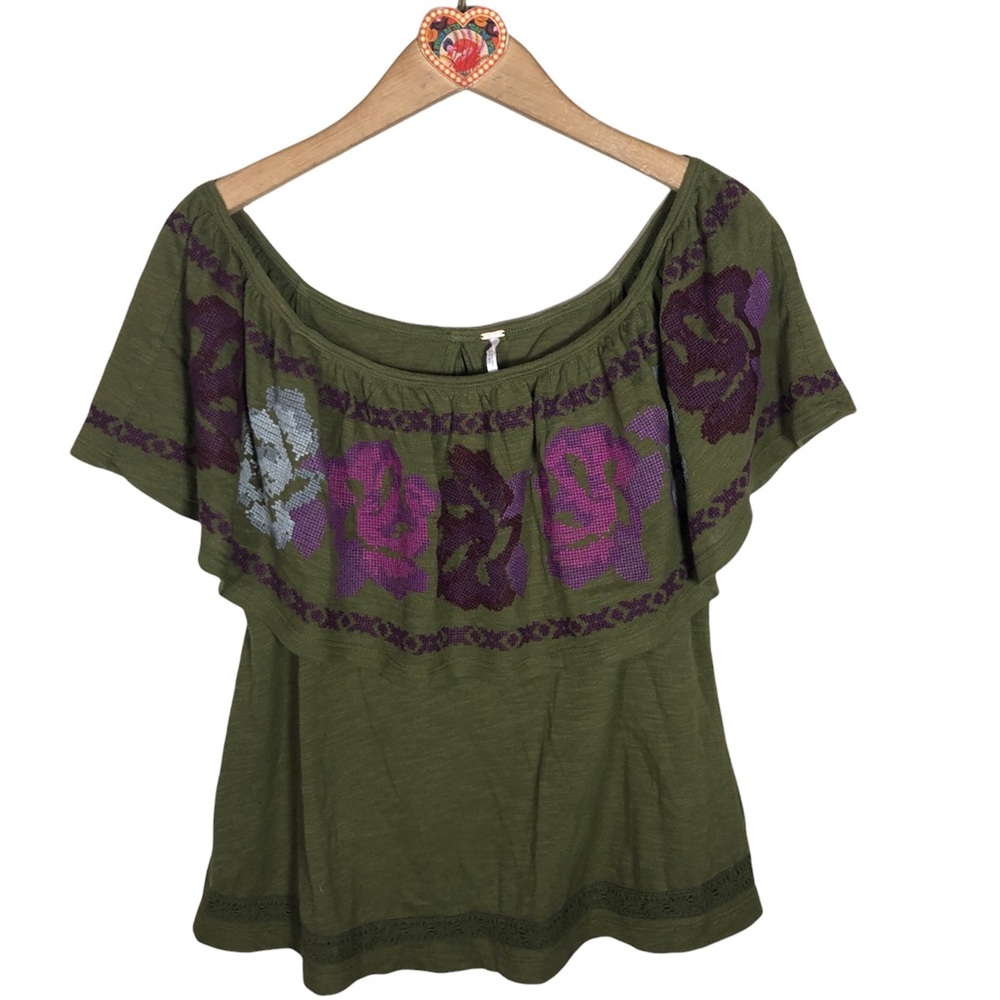 Free People To The Left Off Shoulder embroidered Top